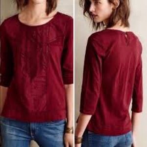 Anthropologie Meadow Rue Lace Detail Knit Top Burgundy Size Small